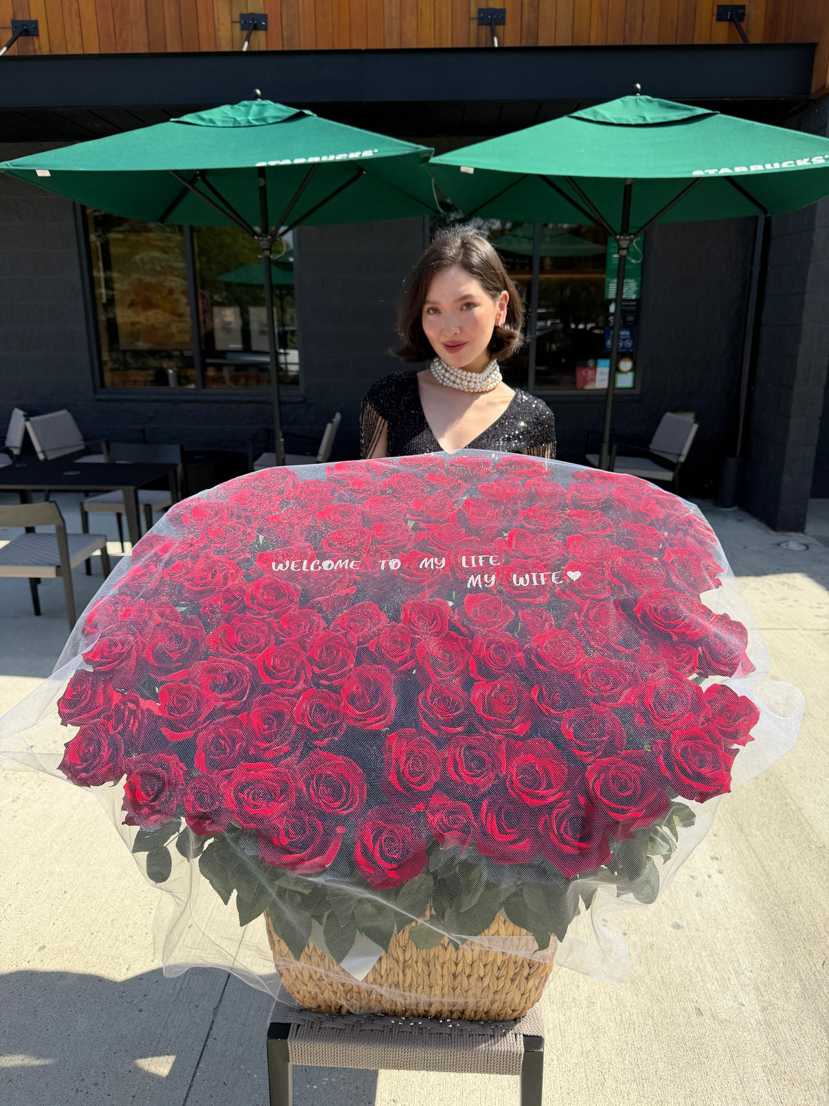 100 RED ROSES IN A BASKET