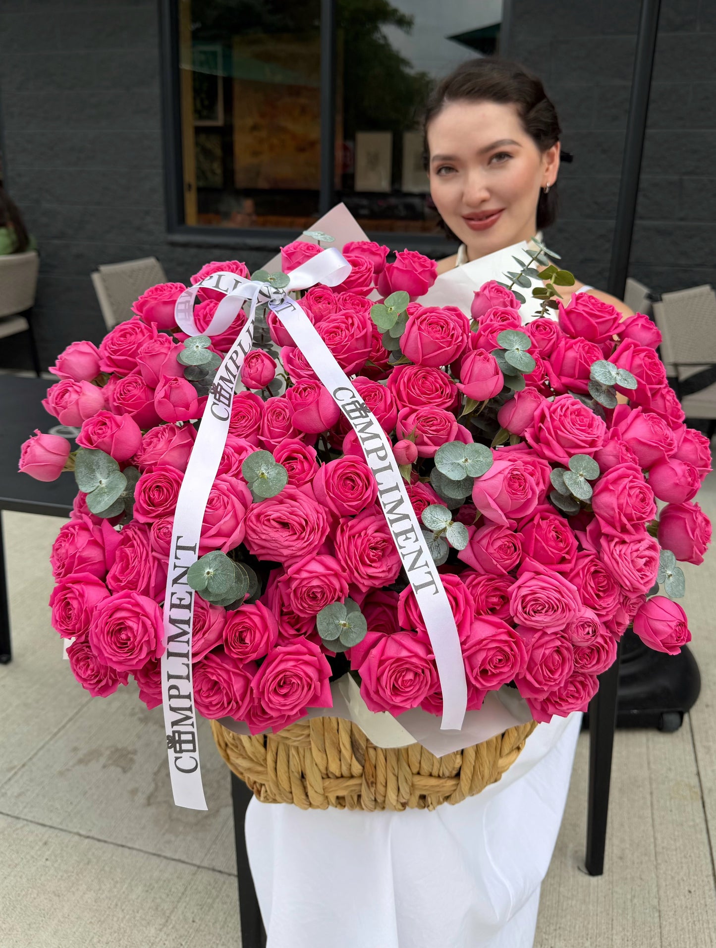 HOT PINK PEONY SPRAY ROSES/ M
