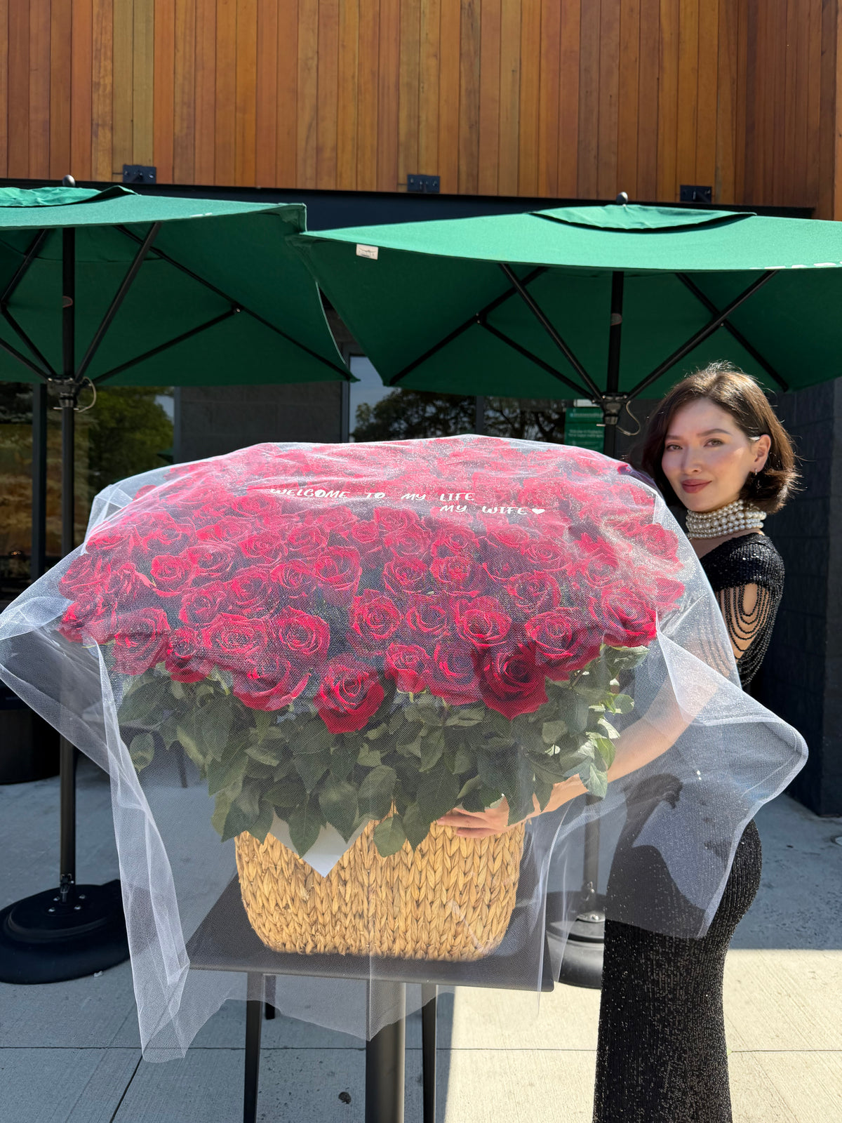 100 RED ROSES IN A BASKET