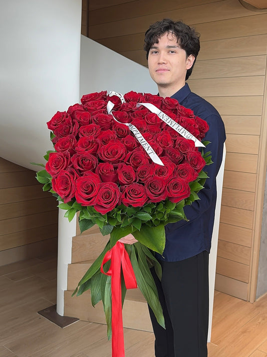 51 RED ROSES WITH GREENS