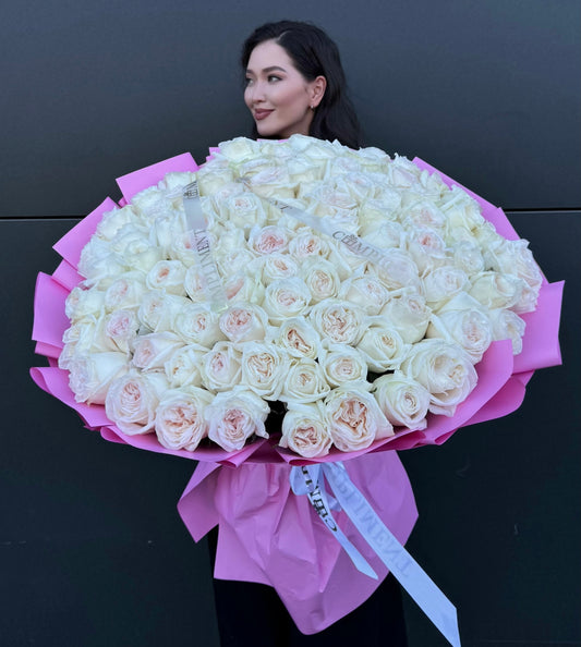 100 PEONY ROSES WHITE