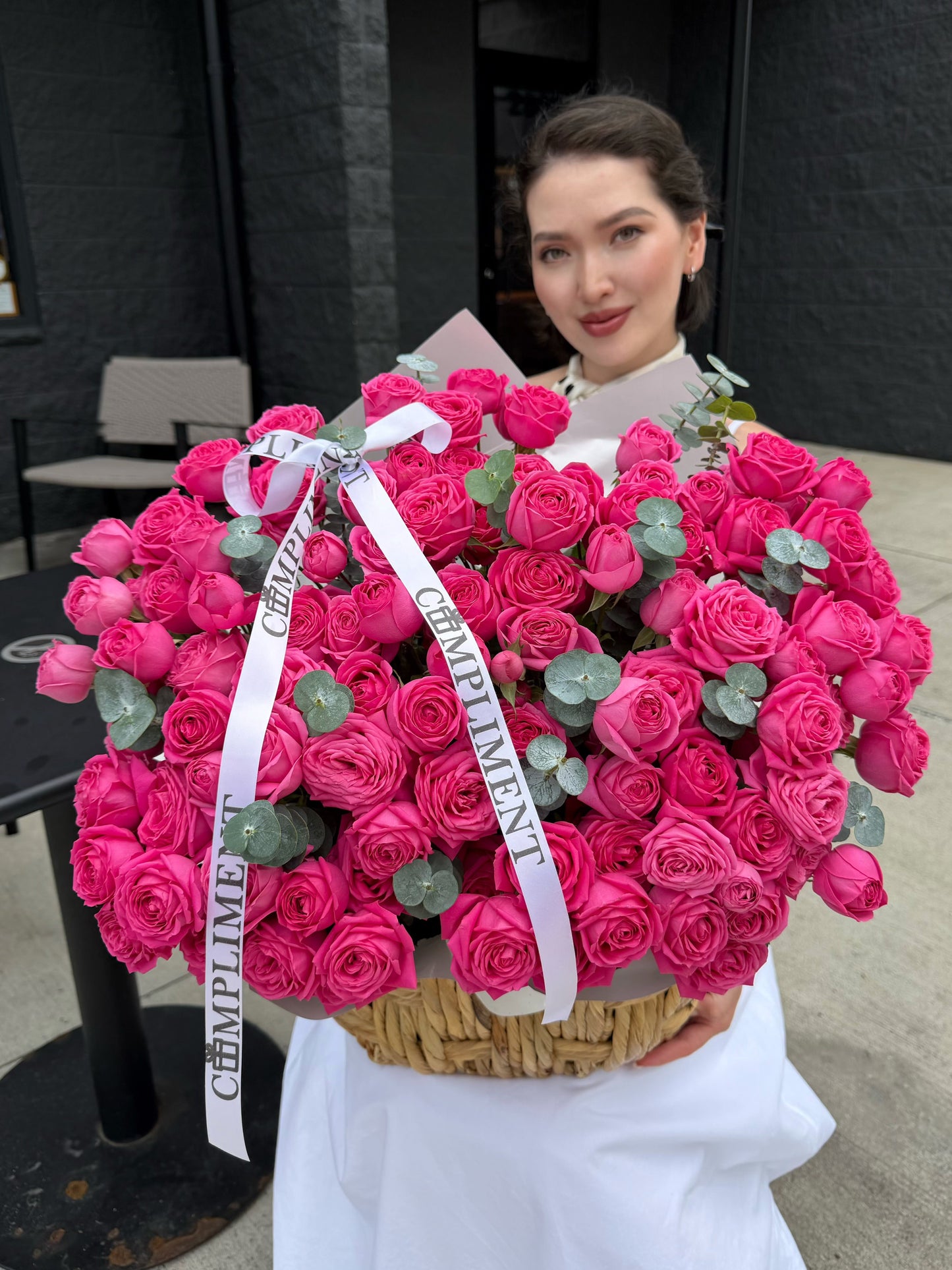 HOT PINK PEONY SPRAY ROSES/ M