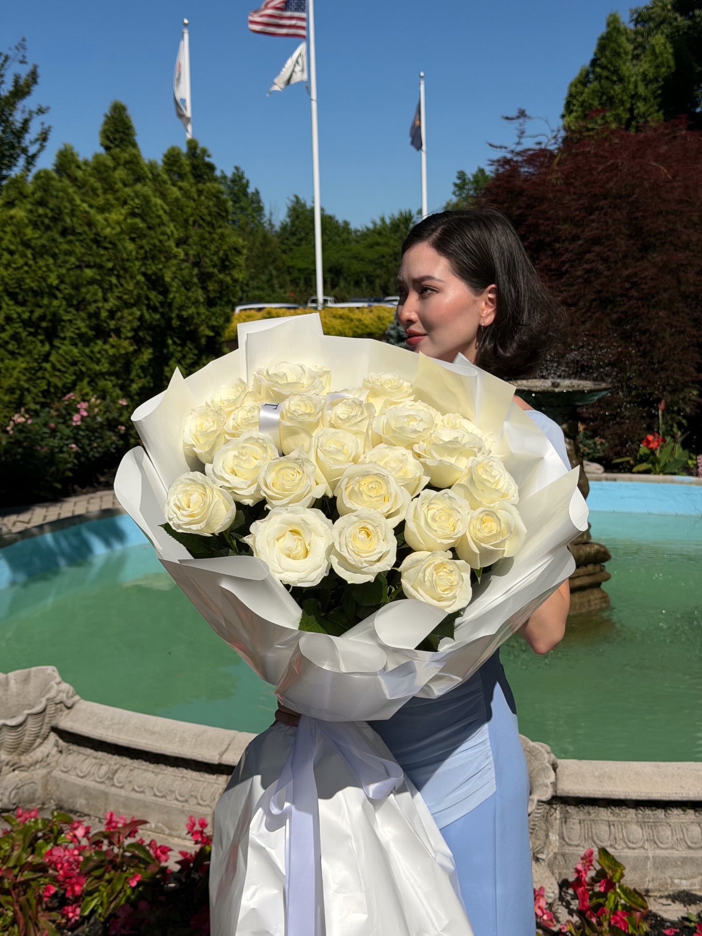 25 WHITE PEONY ROSES/ WHITE WRAPPING
