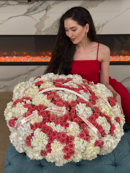 HYDRANGEAS & SPRAY ROSES BASKET