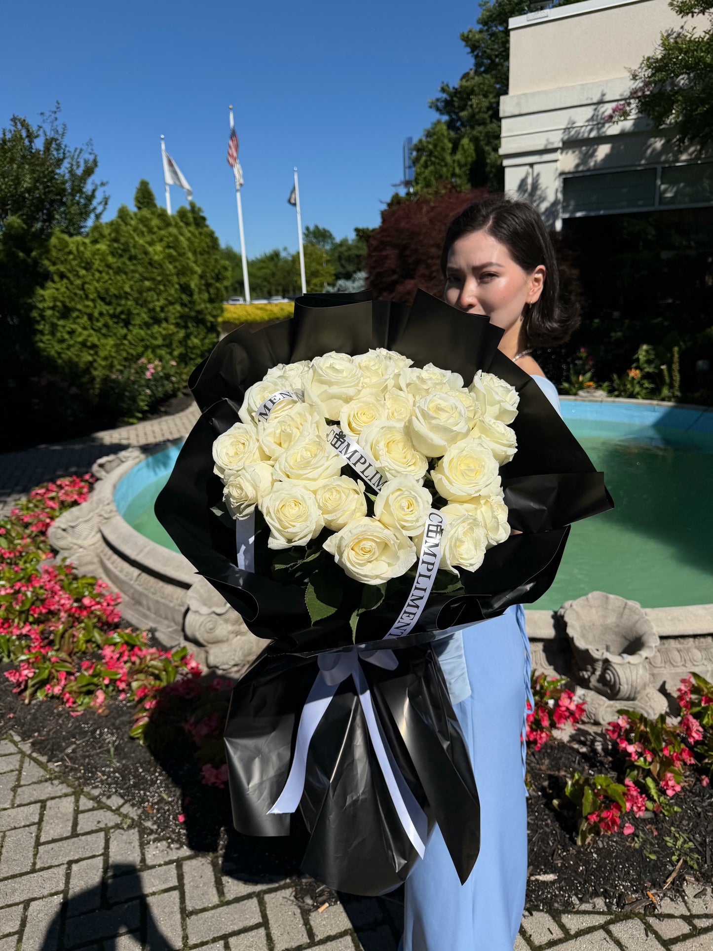 25 WHITE PEONY ROSES/ BLACK WRAPPING