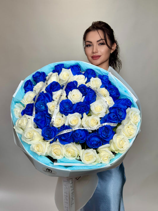 Bouquet “51 blue and white roses”